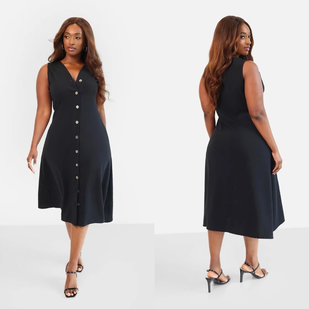 Rebdolls Black Midi Dress with Button Detail